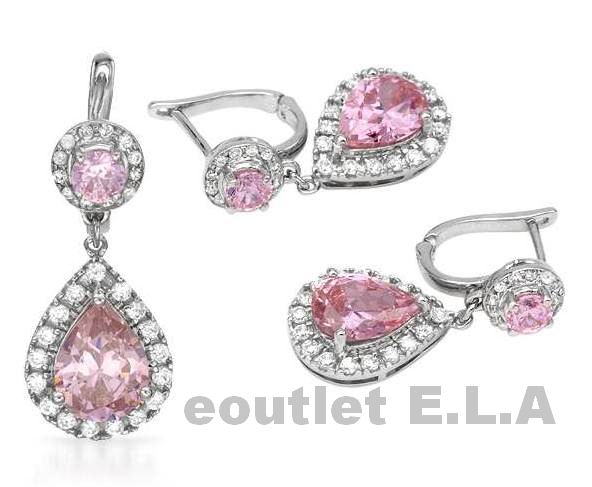 7.88ct PINK CZ DANGLE EARRINGS SOLID SILVER-24x11mm